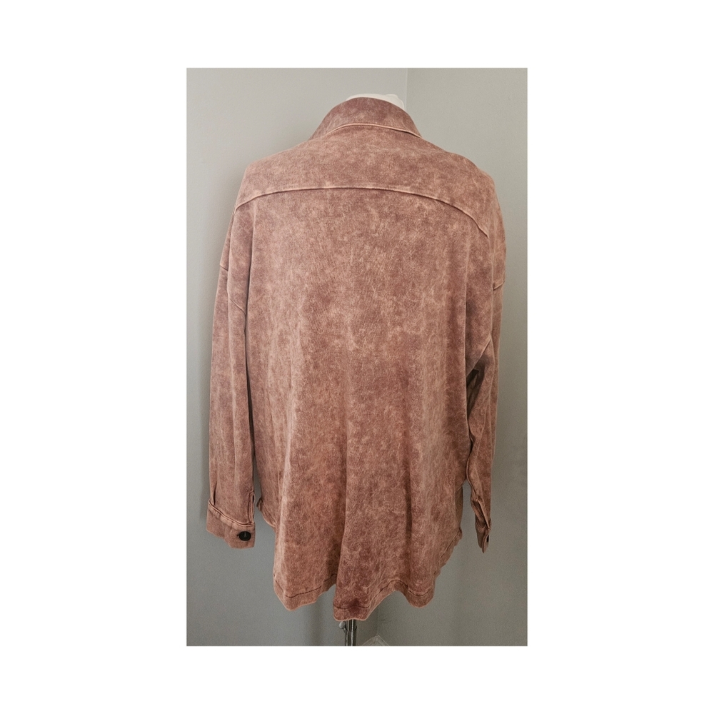 Zenana Mineral Wash Shacket & Waffle Knit Tunic Set Rust Brown 2X - Picture 4 of 4